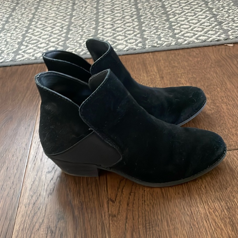 Black soft suede leather heeled booties